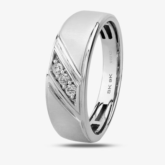 4mm Matte And Polished Three Stone Diamond Wedding Ring in 9ct White Gold