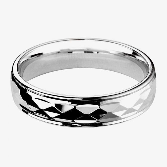 6mm Geometric Wedding ring in 9ct White Gold