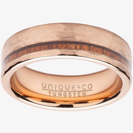 7mm Rose Gold Plated Tungsten with Wood inlay