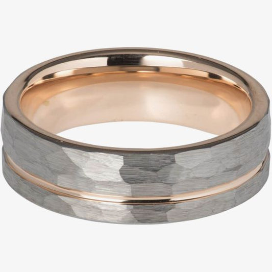 7mm Rose Gold Plater Hammered Tungsten