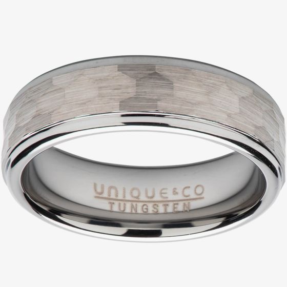 7mm Hammered Tungsten ring