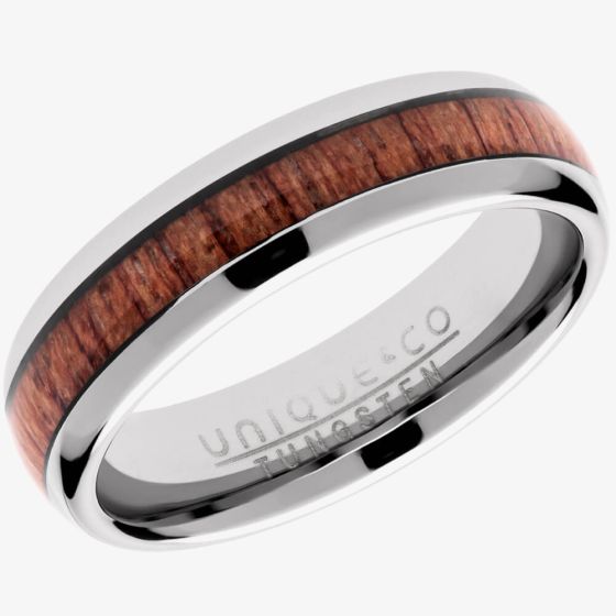 6mm Wood Inlay ring in Tungsten