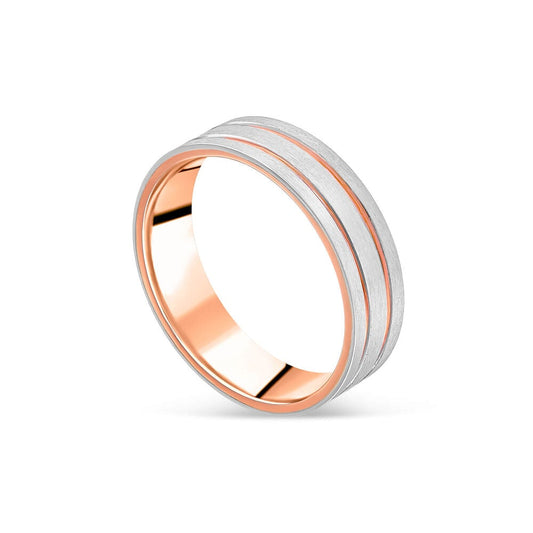 6mm 2 Row Groove Wedding Ring in Platinum & 9ct Rose Gold