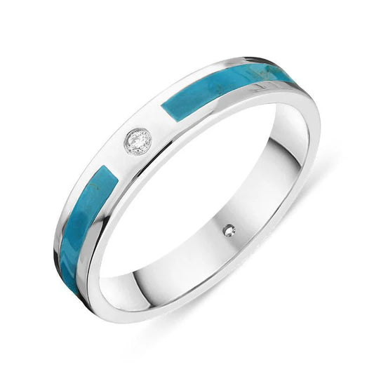 4mm Turquoise Patterned Diamond Wedding Ring in 18ct White Gold