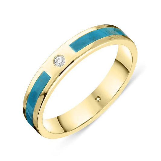 4mm Patterned Turquoise Diamond Wedding Ring in 18ct Gold