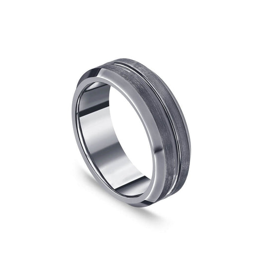 7mm Wedding Ring Matte Center with Groove and Polished Edge in Tungsten