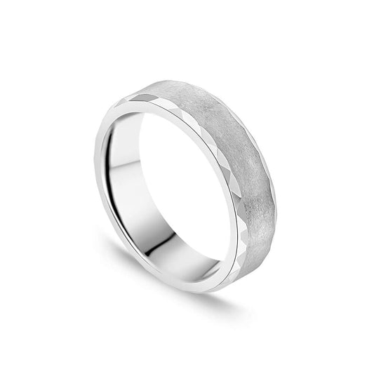 6mm Matte Wedding Ring with Diamond Cut Edge in Tungsten