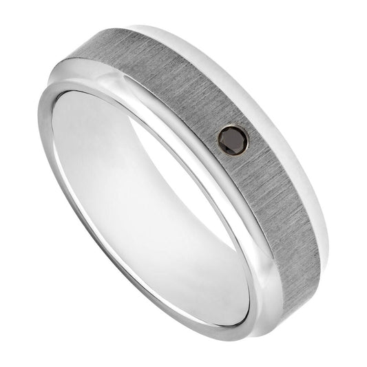 7mm Brushed Centre and Black Diamond Ring in Titanium