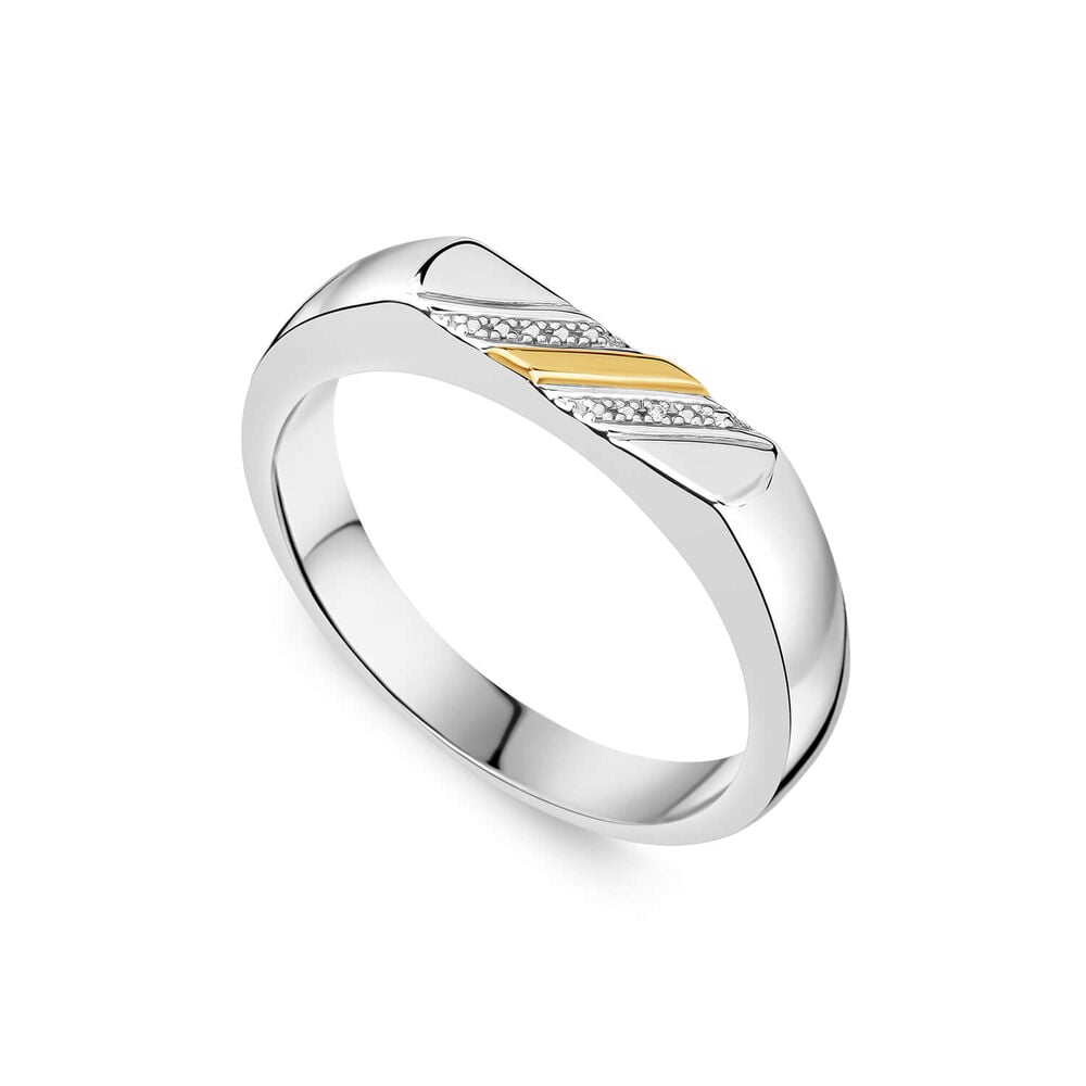 4mm Flat Top 2 Line in Sterling Silver with 9ct Yellow Gold and Diamond