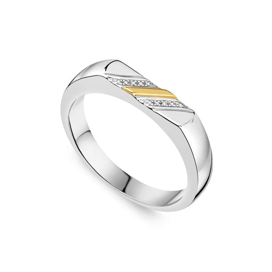 4mm Flat Top 2 Line in Sterling Silver with 9ct Yellow Gold and Diamond