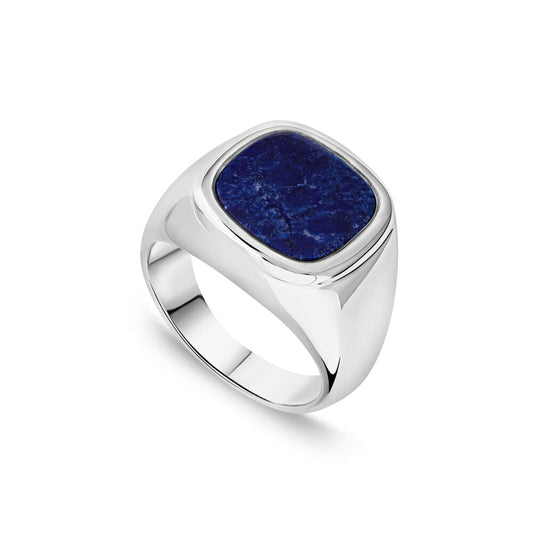 Square Signet Ring with Lapis Lazuli in Sterling Silver