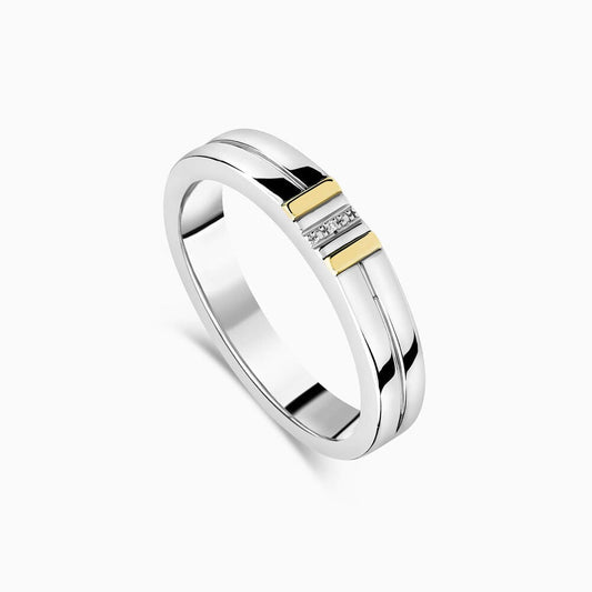 4mm Lined Wedding Ring in Sterling Silver with 9ct Yellow Gold and Diamond