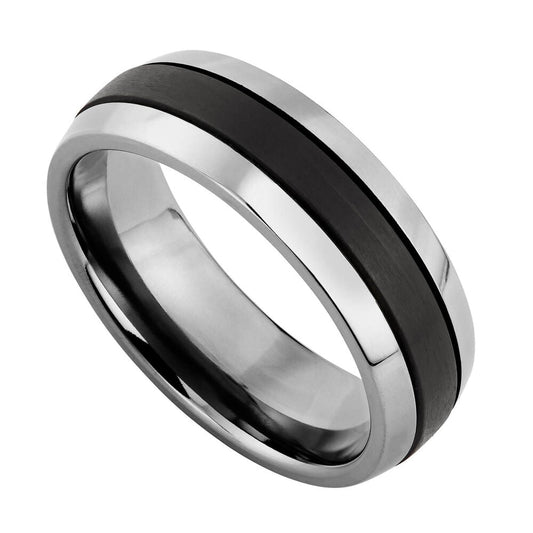 7mm Ring with Black Enamel Centre in Titanium