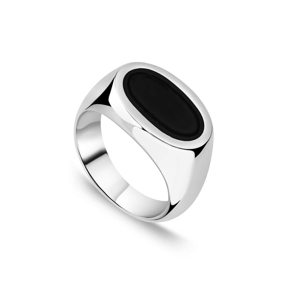 Oval Signet Ring in Sterling Silver with Onyx