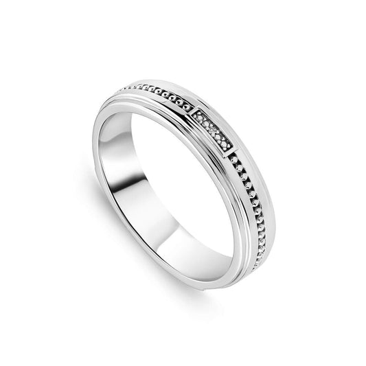 5mm Diamond and Bead Lined Centre Ring in Sterling Silver